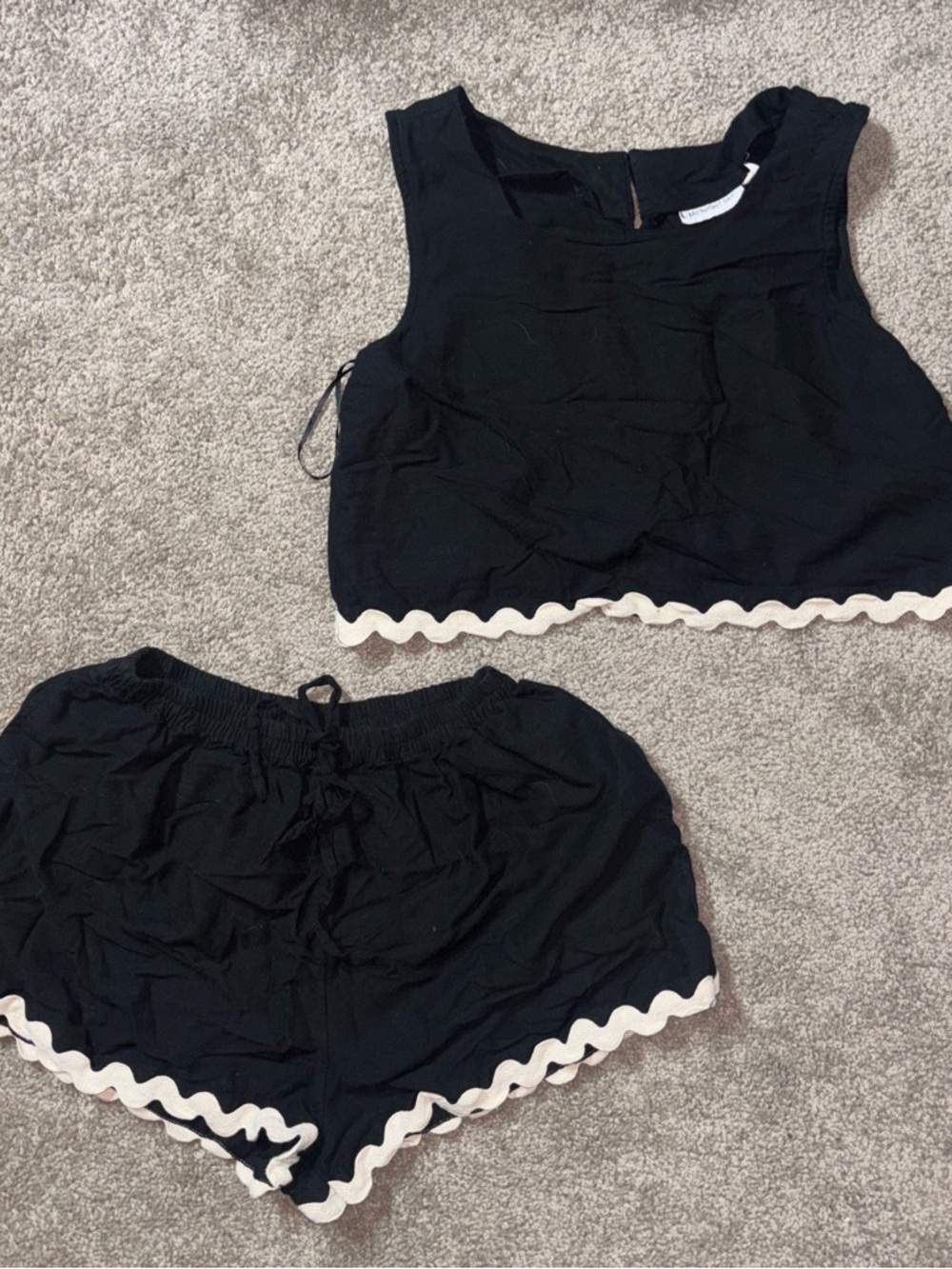 Black Athletic Shorts Set with White Trim